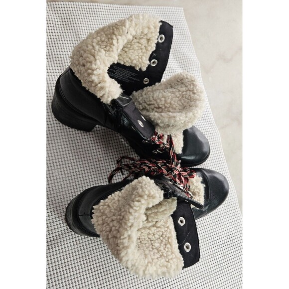 Unbranded Shoes - Women's Platform Black Leather Faux Fur Ankle Top Boots Size 11